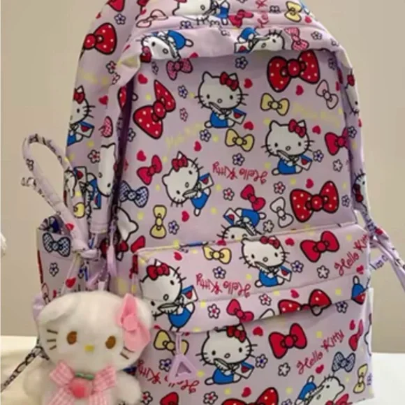 Pale Pink Hello Kitty Full Size Backpack with Bow Print - Picture 3 of 7